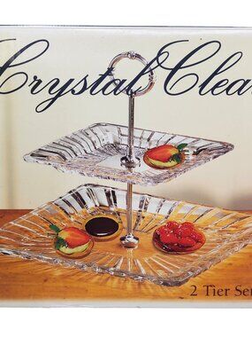 vintage chrystal clear industries alexandria 2 teir lead free glass server tray